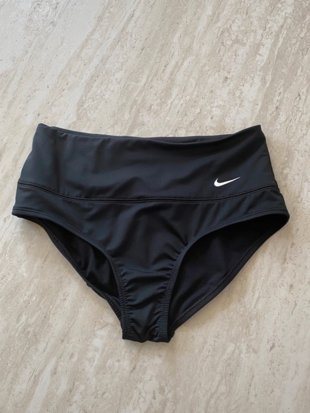 Nike Black High-Waist Swim Briefs with White Swoosh